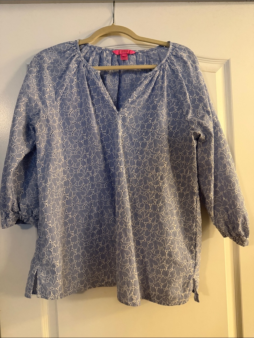 Lilly Pulitzer Blue & White Printed Popover Top